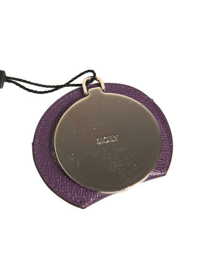 Purple Calfskin Leather Round Logo Hand Mirror Holder