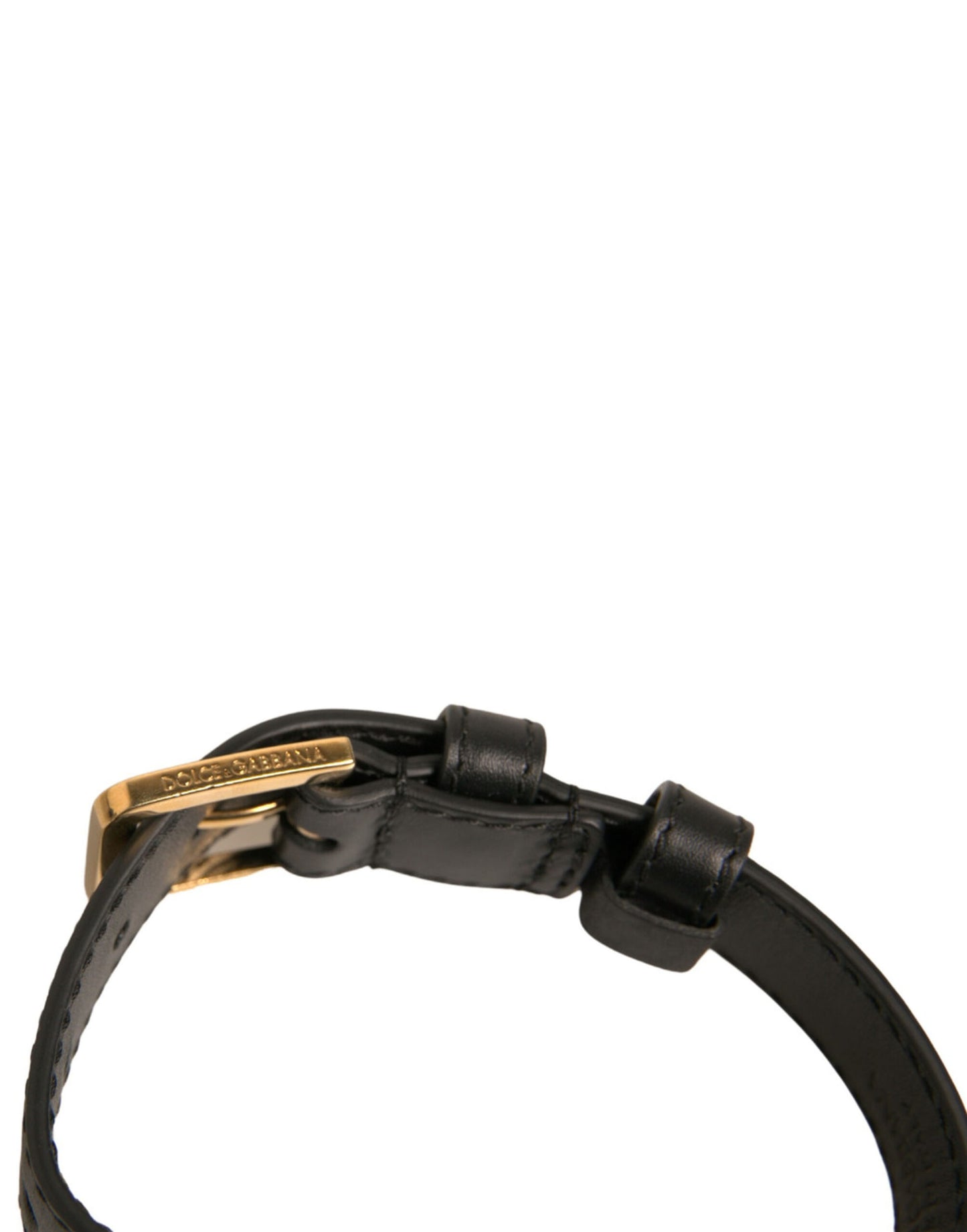 Black Textured Leather Gold Tone Metal Buckle Armband