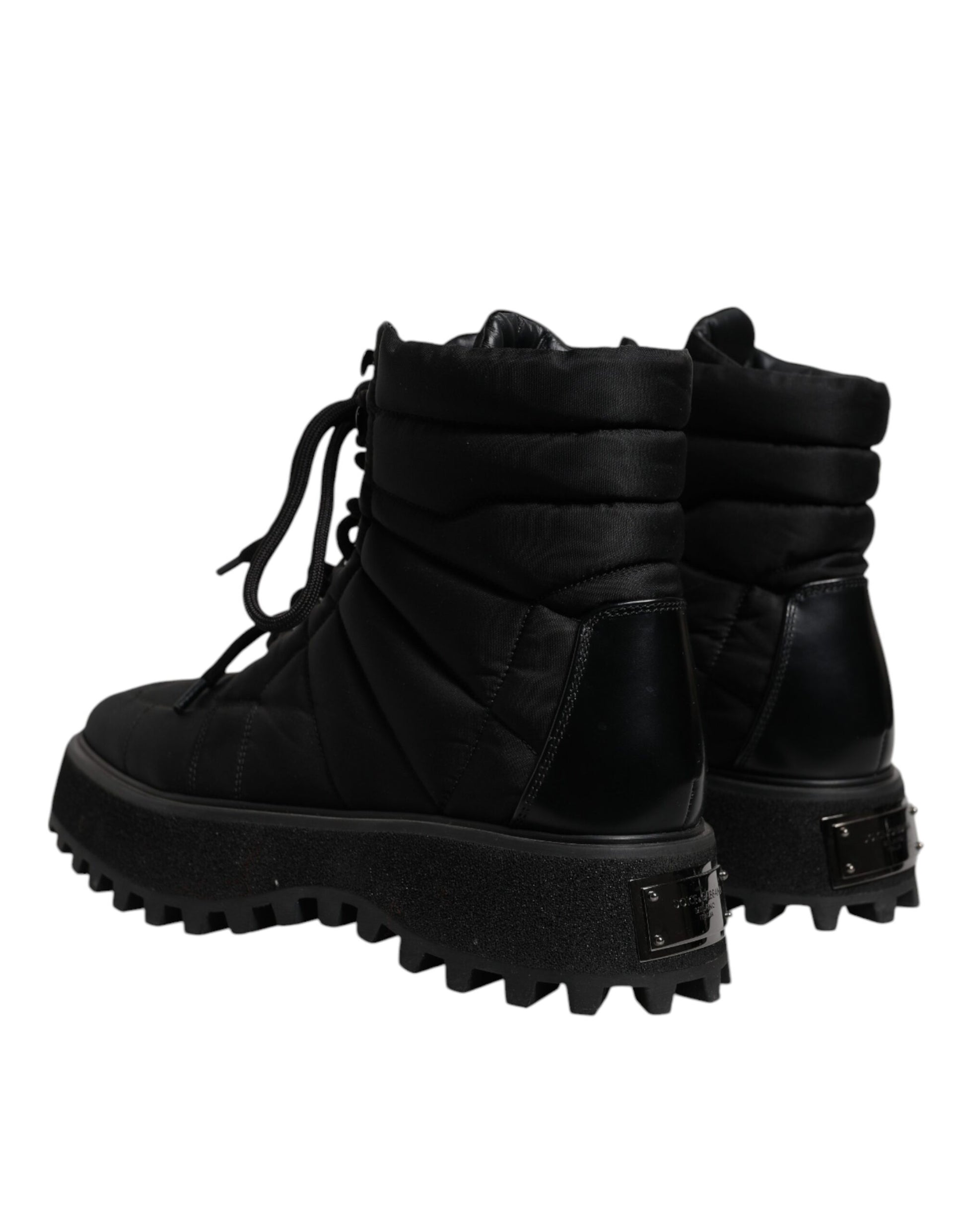 Black Padded Mid Calf Lace Up Boots Shoes