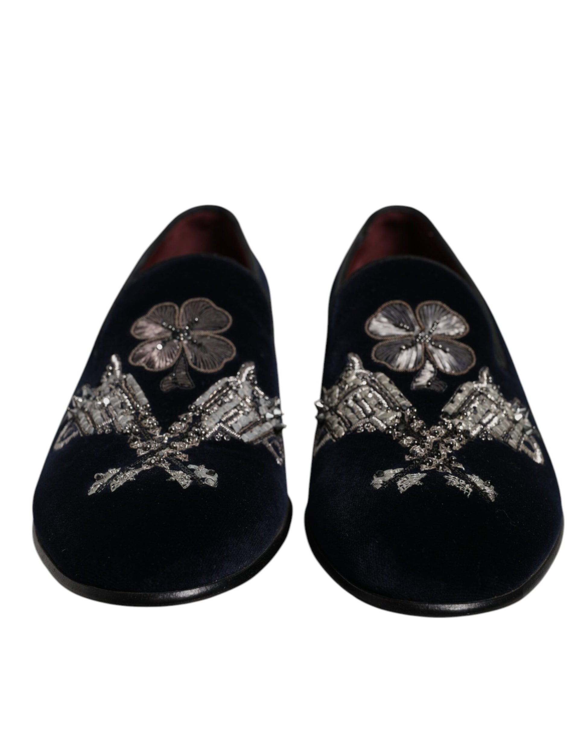 Black Velvet Floral Gun Loafers Dress Shoes