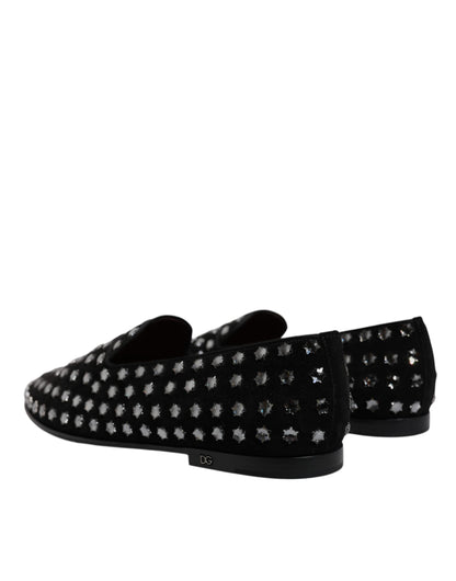 Black Crystal Embellished Loafers Dress Shoes