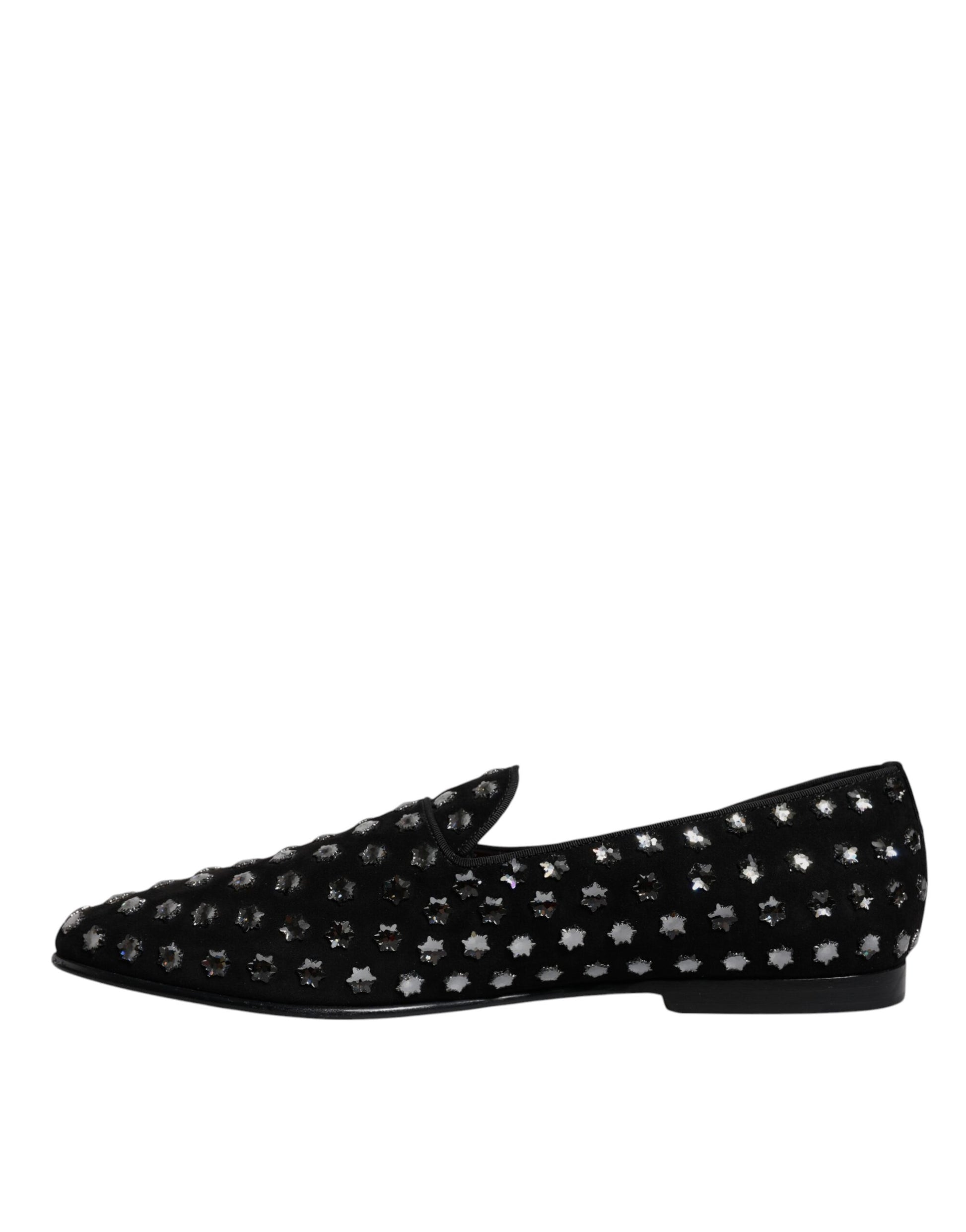 Black Crystal Embellished Loafers Dress Shoes