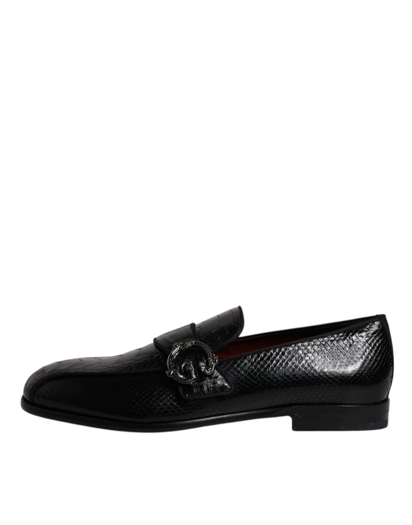 Black Exotic Leather DG Logo Loafers Formal Dress Shoes