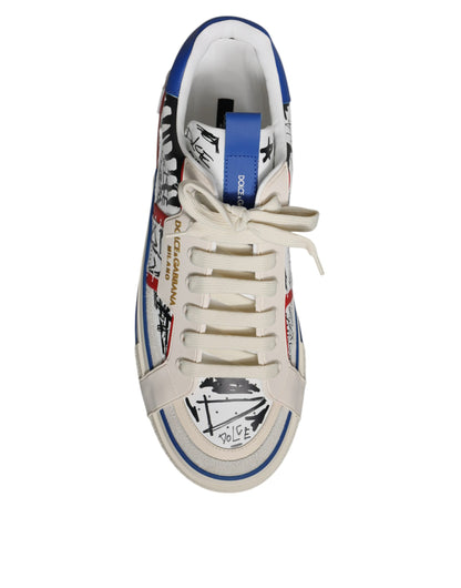 White Leather Graffiti Custom 2.Zero Sneakers Shoes