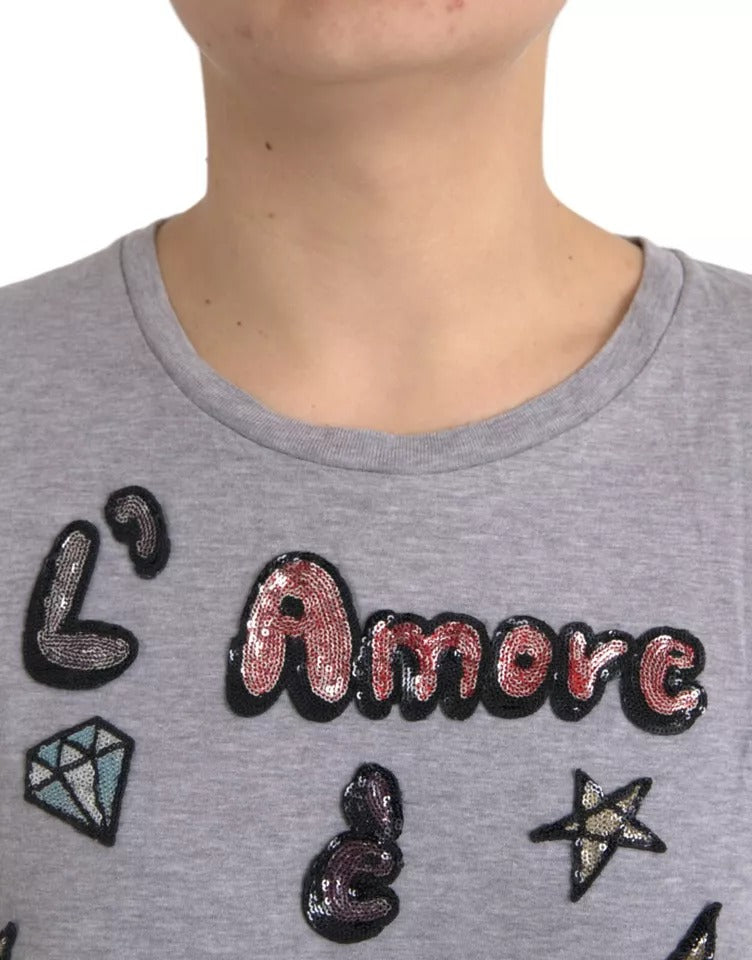 Gray Cotton L'Amore E'Bellezza Top T-shirt