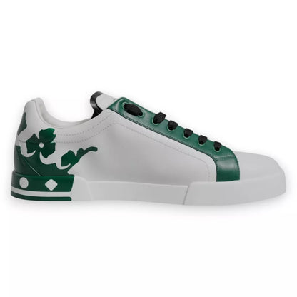 White Green Leather Crown Milano Sneakers Shoes