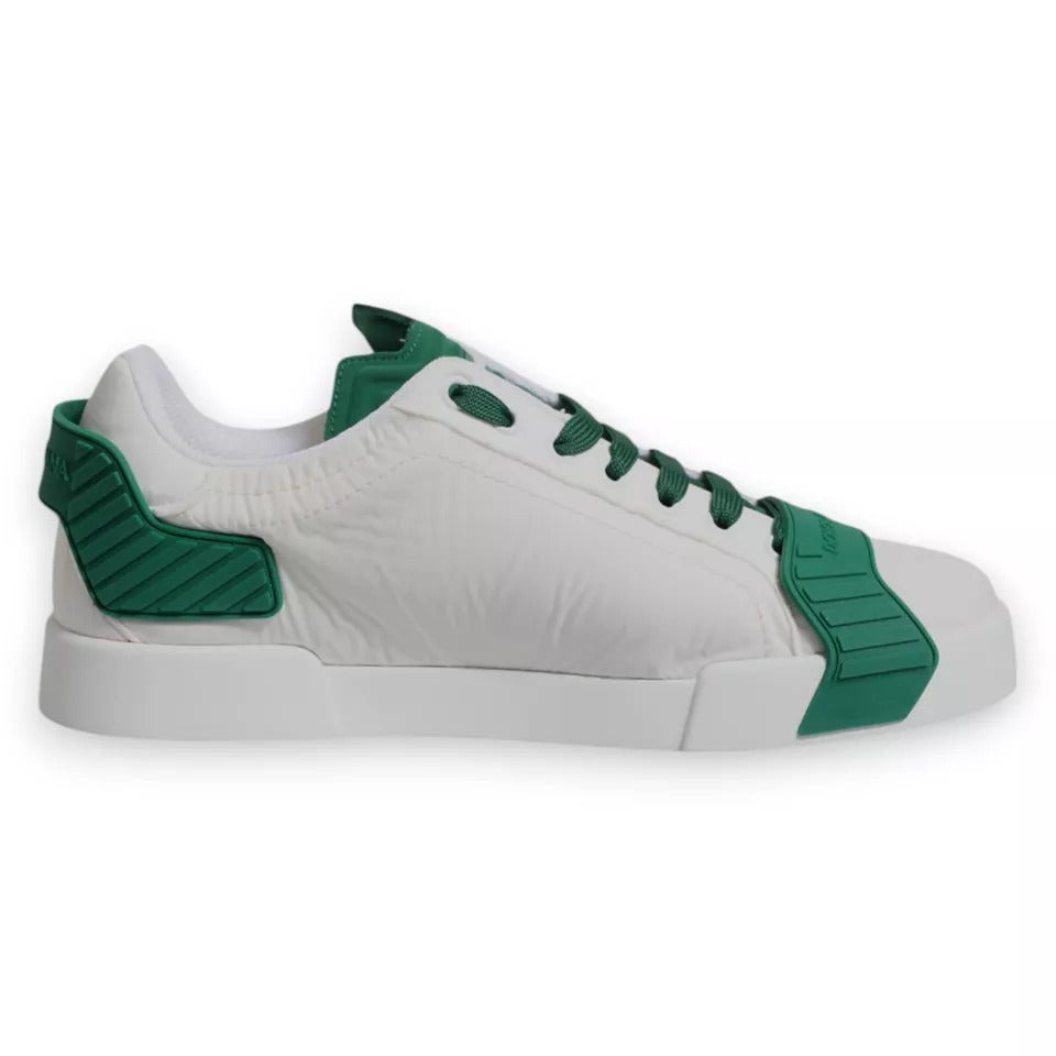 White Green Leather Logo Low Top Sneakers Shoes