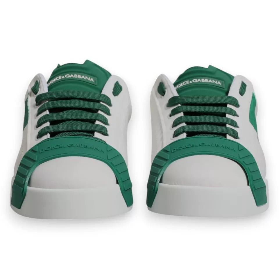 White Green Leather Logo Low Top Sneakers Shoes