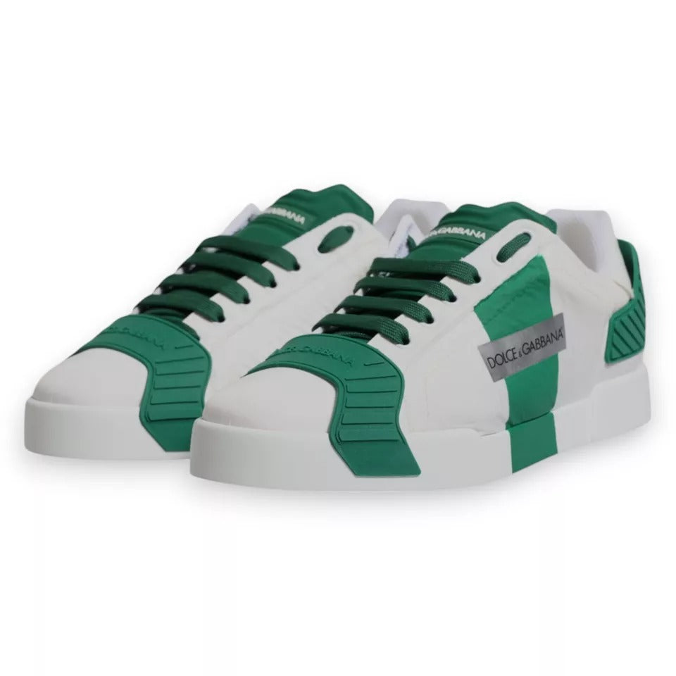 White Green Leather Logo Low Top Sneakers Shoes