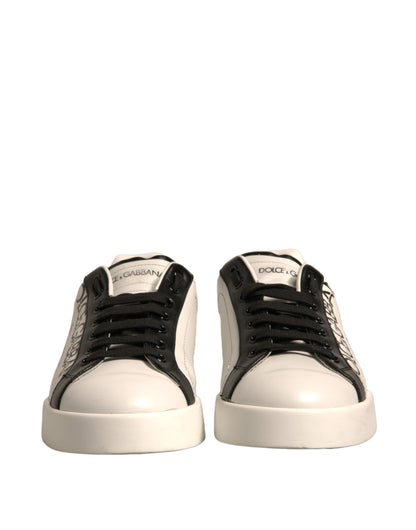 White Black Leather Crown Milano Sneakers Shoes