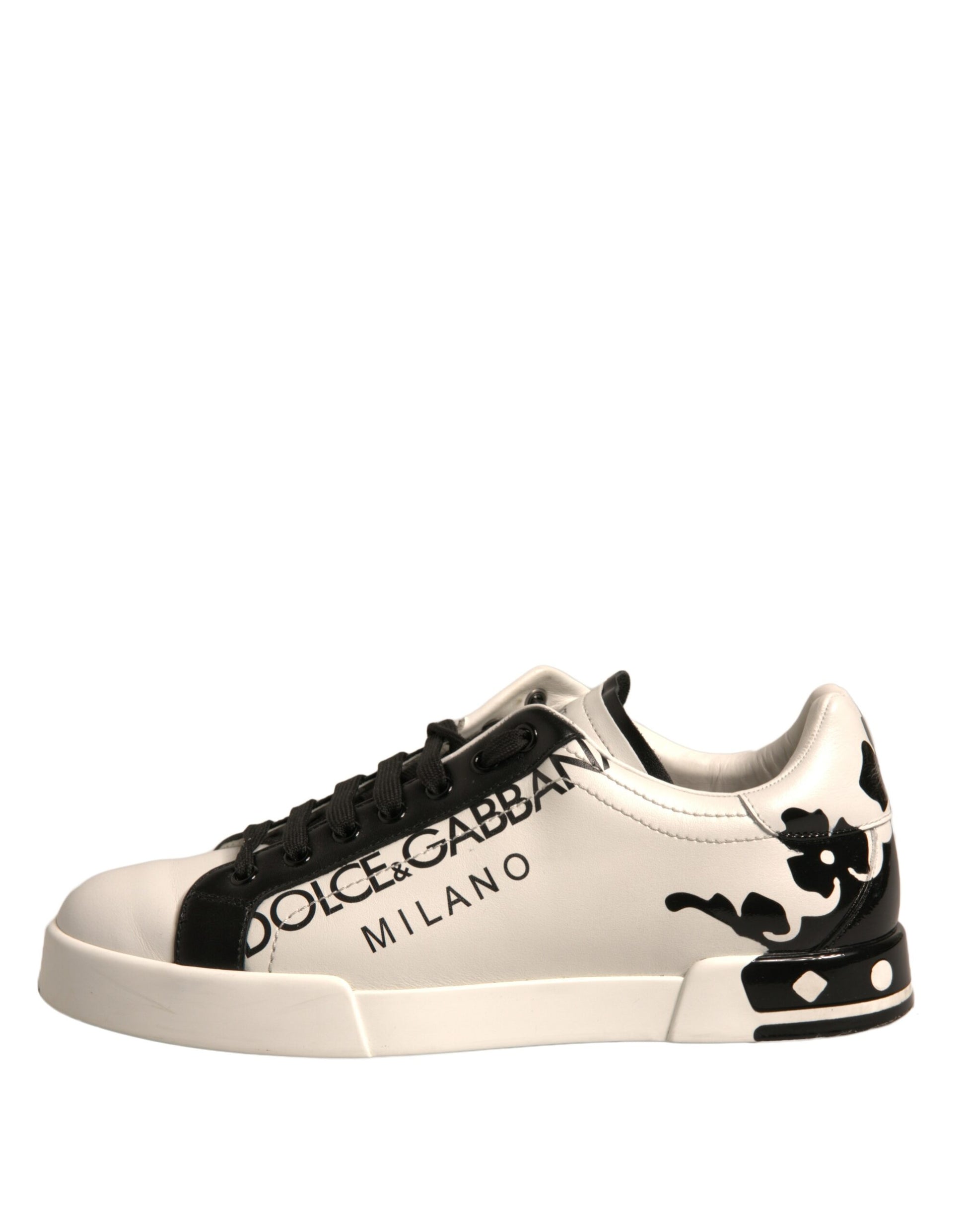 White Black Leather Crown Milano Sneakers Shoes