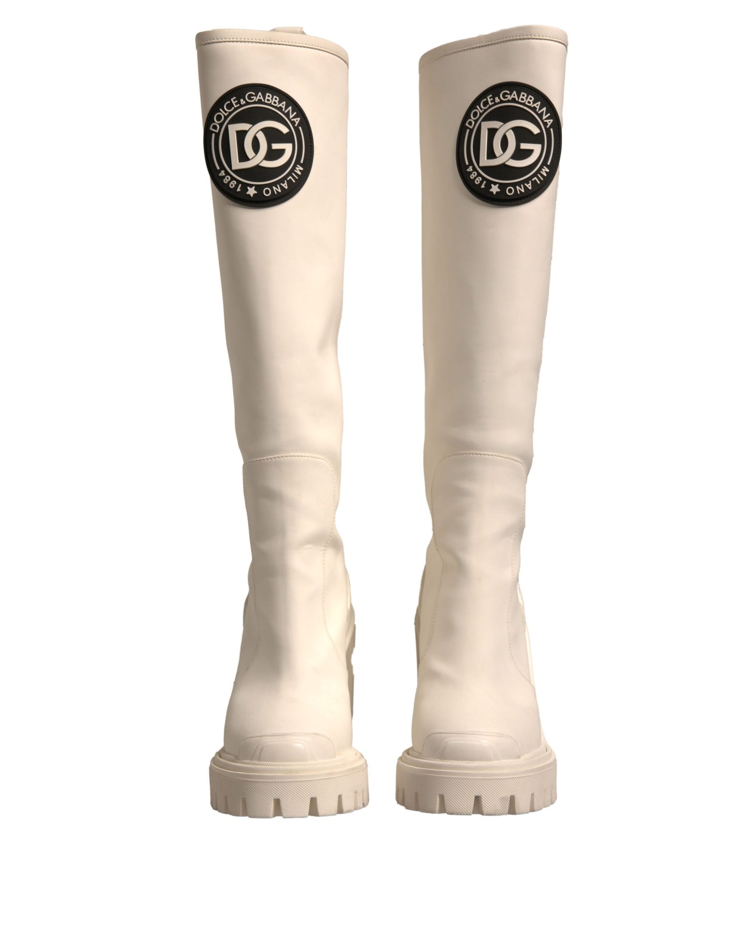 White DG Logo Hi Trekking Plateau Biker Boots Shoes