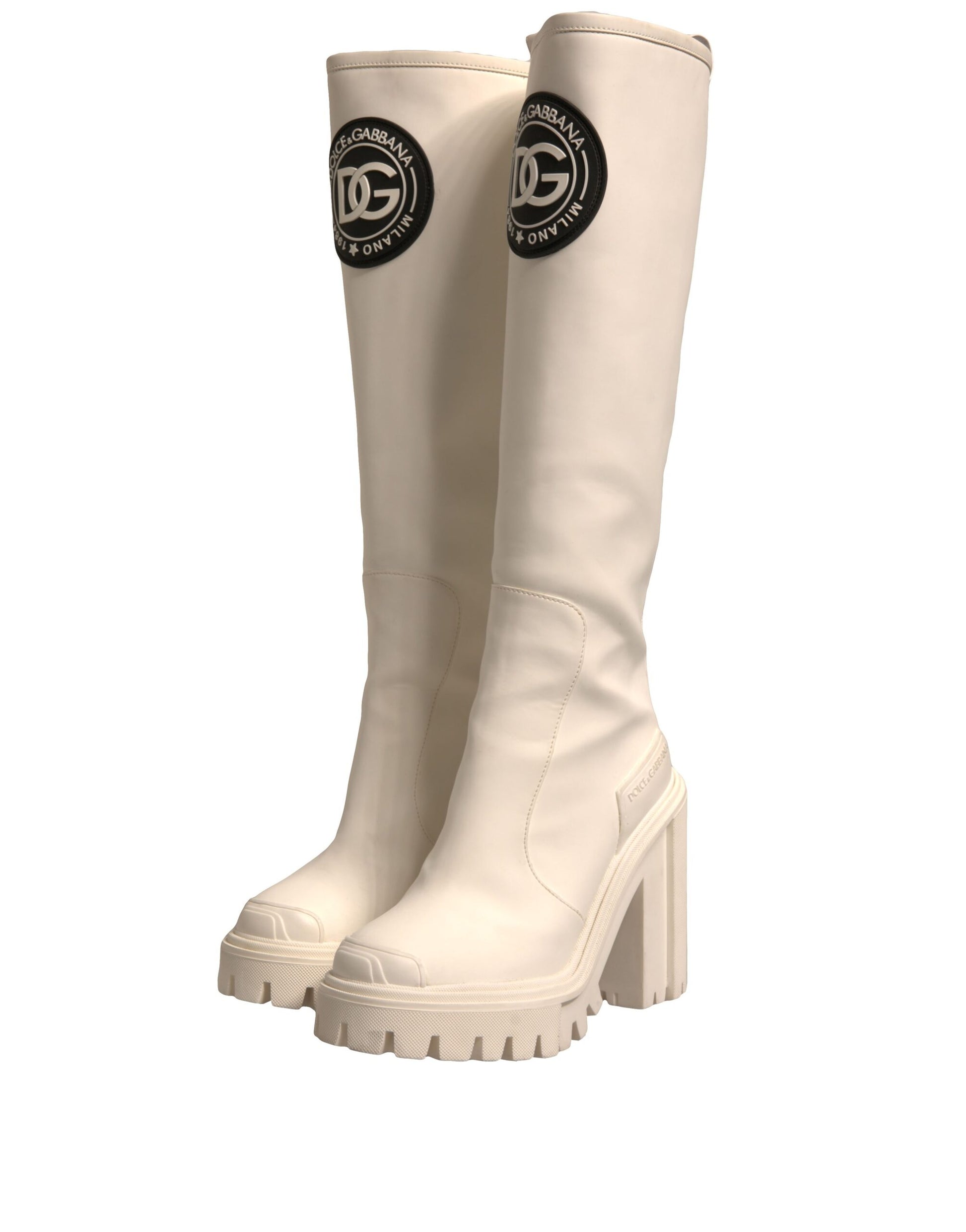 White DG Logo Hi Trekking Plateau Biker Boots Shoes