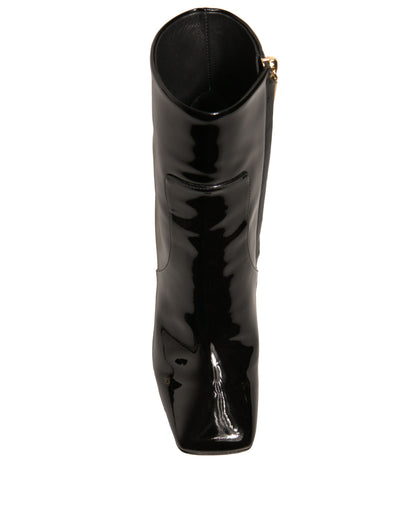 Black Jackie Leather Mid Calf Boots Shoes