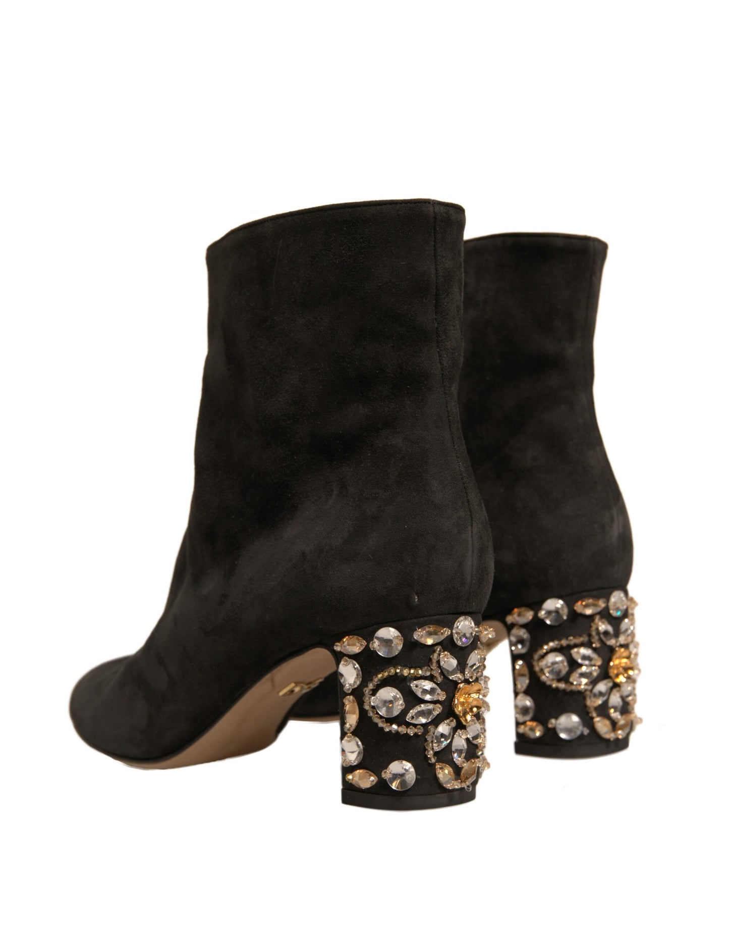 Black Embellished Heel Ankle Boots Shoes