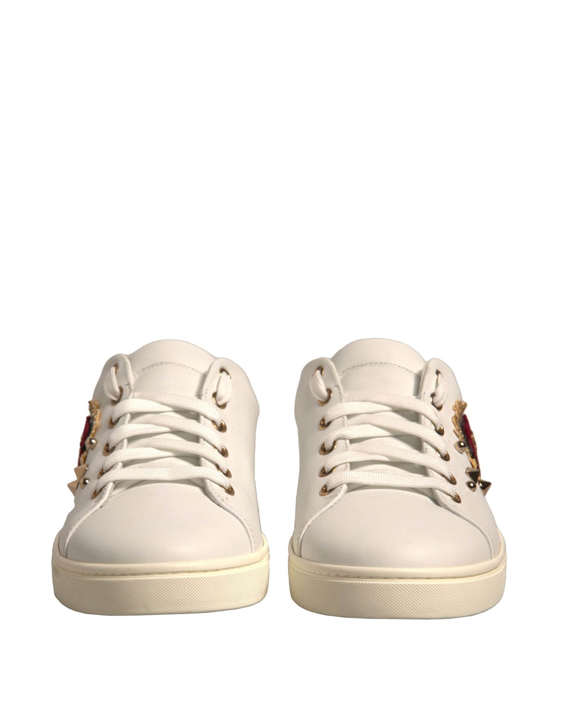 White Leather Gold Red Heart Sneakers Shoes