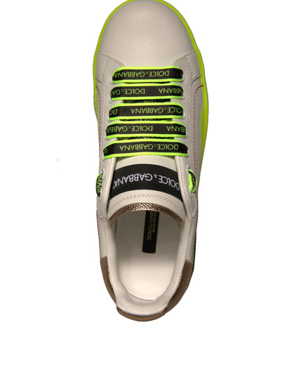 White Yellow Portofino Leather Sneakers Shoes