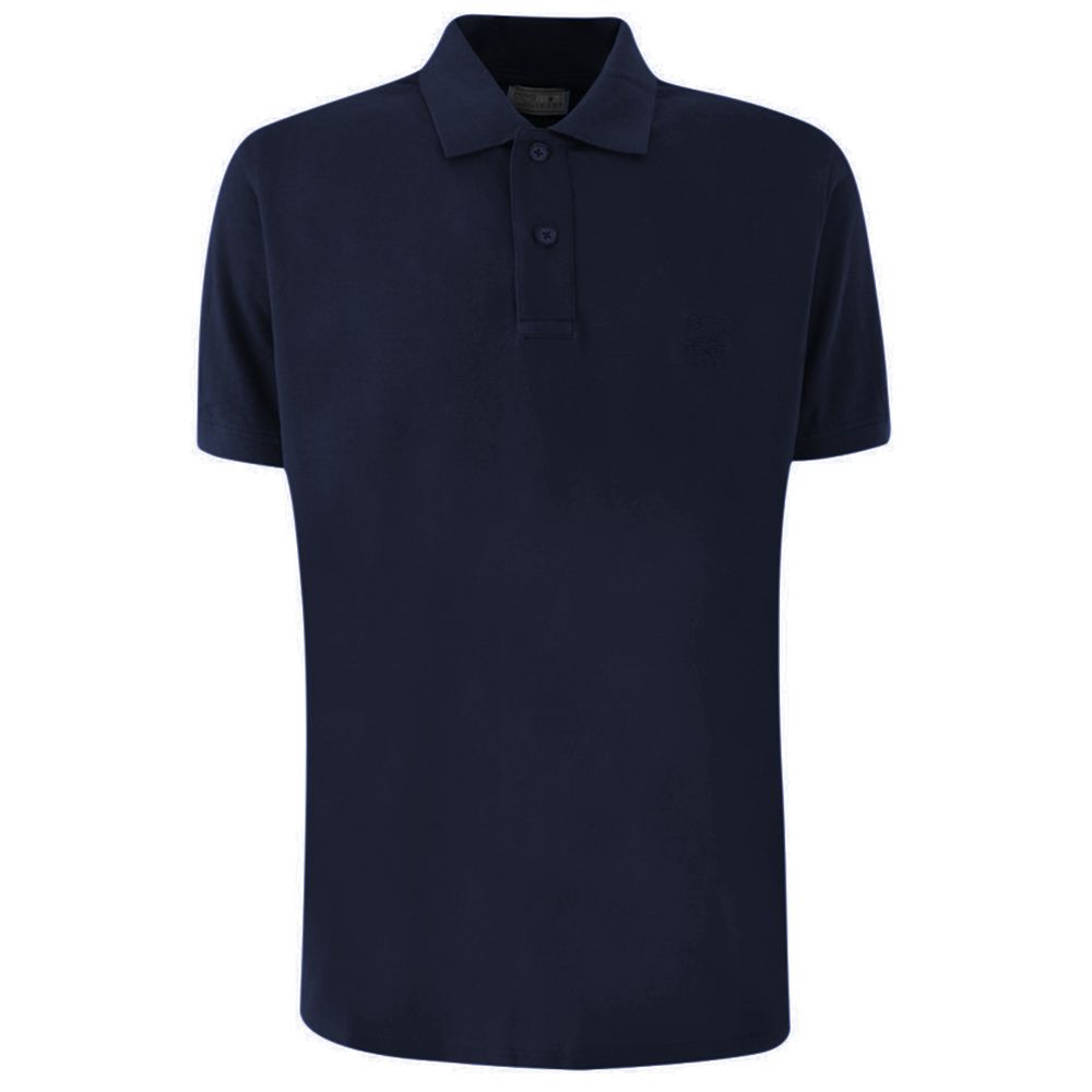 Blue Cotton Men Polo Shirt