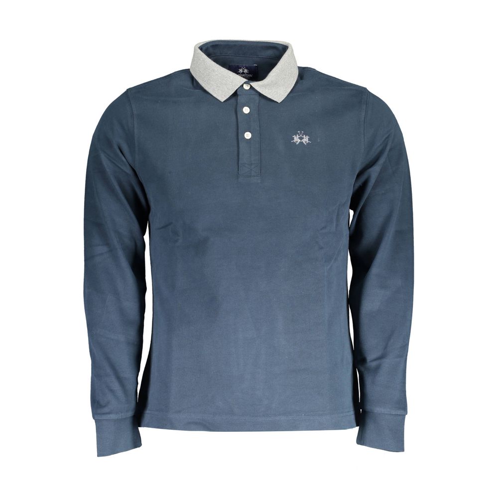 Blue Cotton Men Polo Shirt