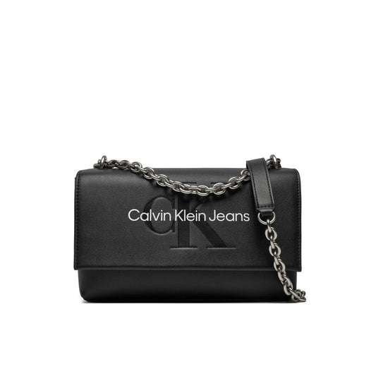 Black And White Synthetic Leather Handbag