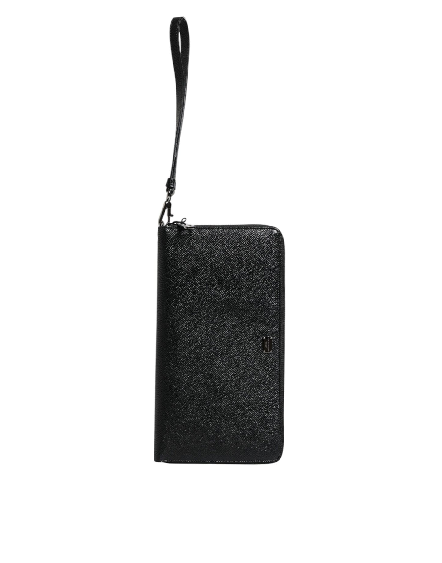 Black Calfskin Leather Logo Zip Around Continental Wallet