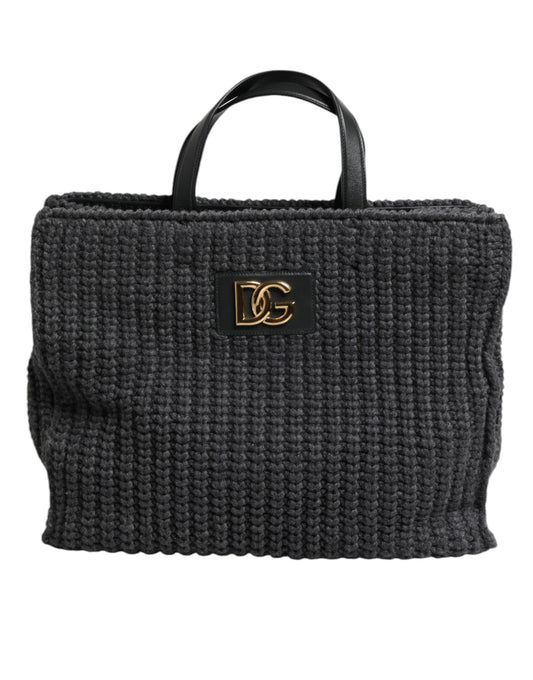 Black Large Knitted Crochet Shoulder Shopper DG Logo Bag