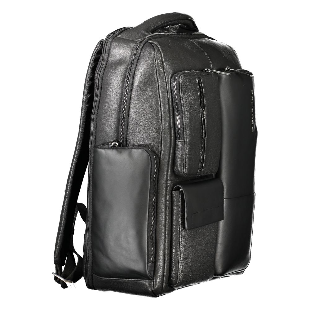 Black Leather Men Backpack