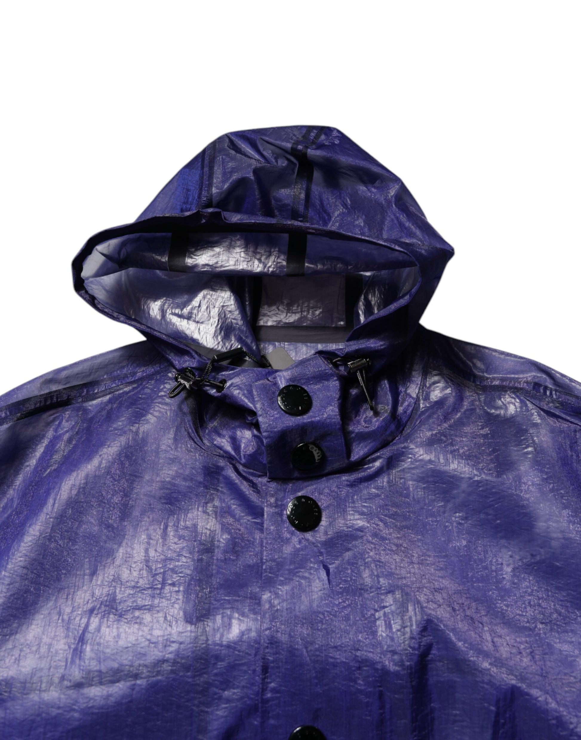 Dark Blue Cotton Hooded Men Raincoat Jacket