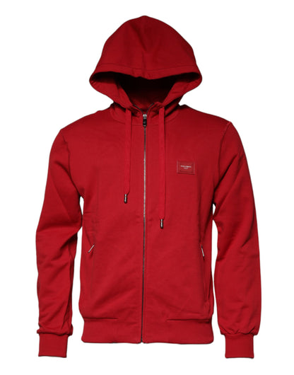 Red Logo Full Zip Hooded Sweatshirt Sweater