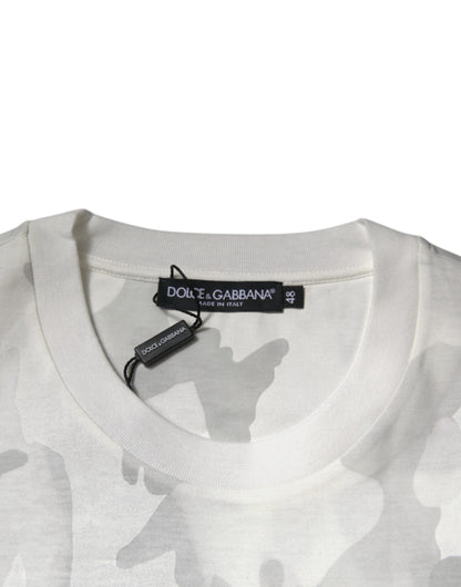 White Gray Camouflage Cotton Crew Neck T-shirt