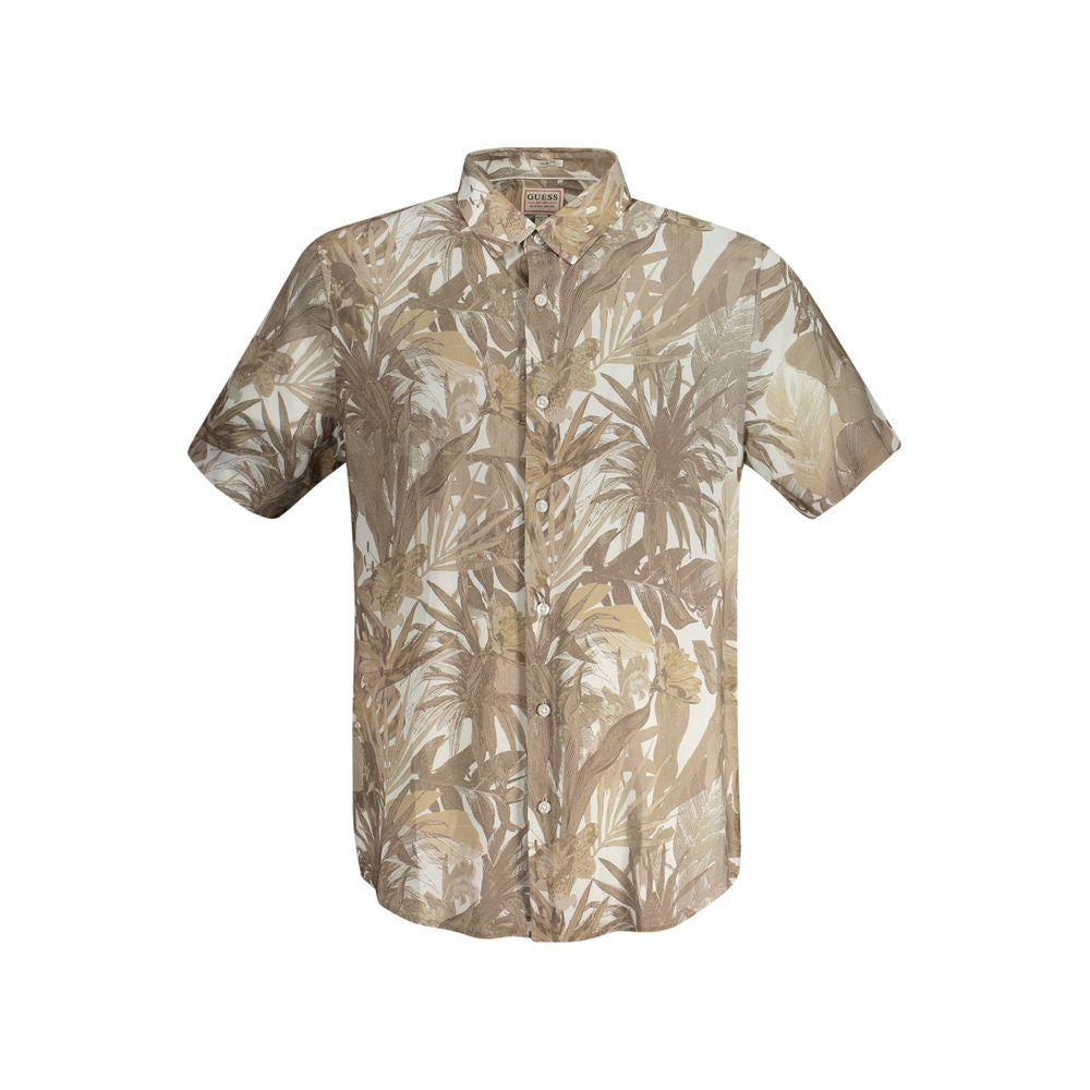 Beige Viscose Men Shirt