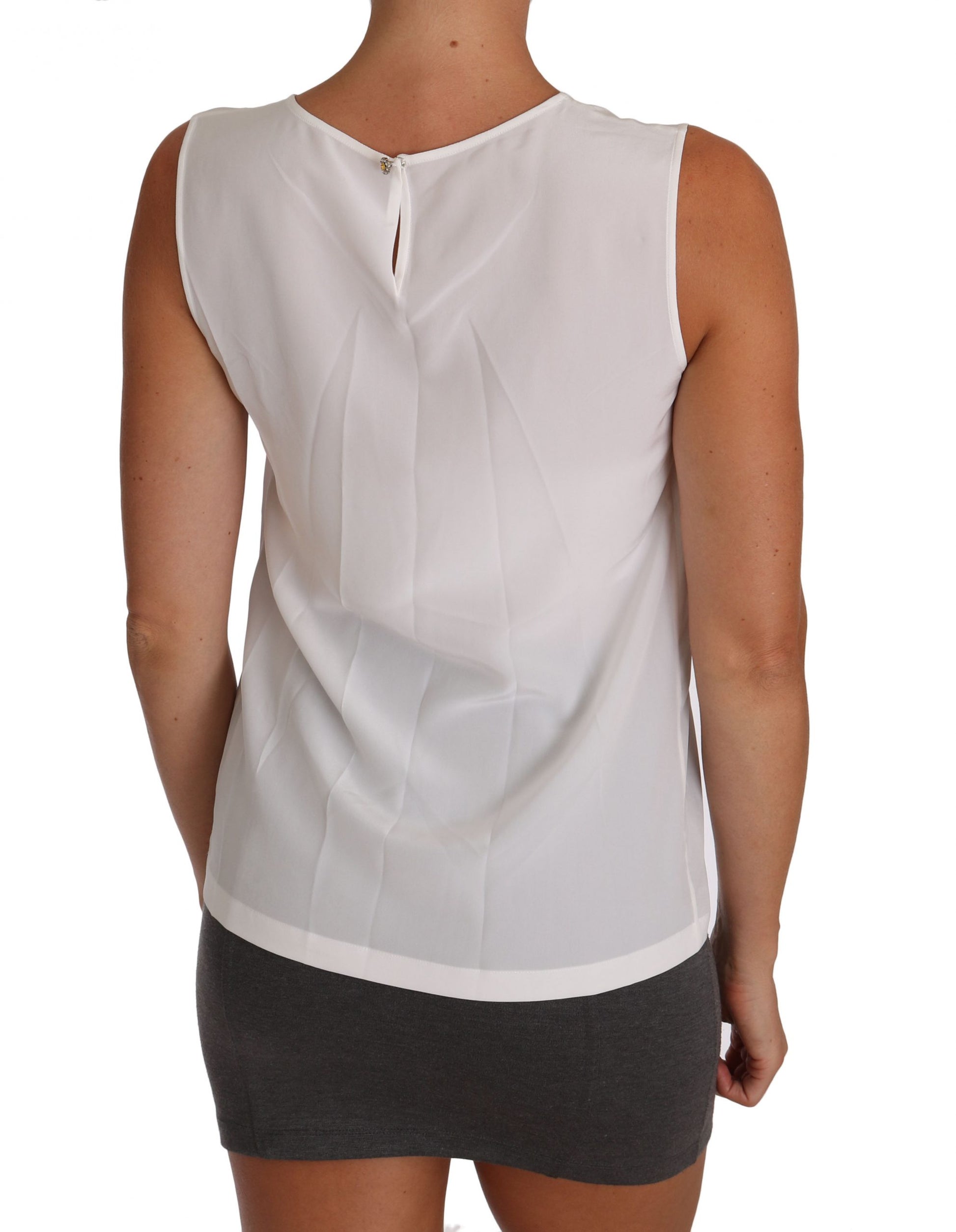 Elegant Sleeveless White Silk Blouse Top