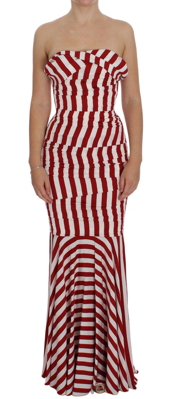 Elegant Red and White Striped Silk Bodycon Dress