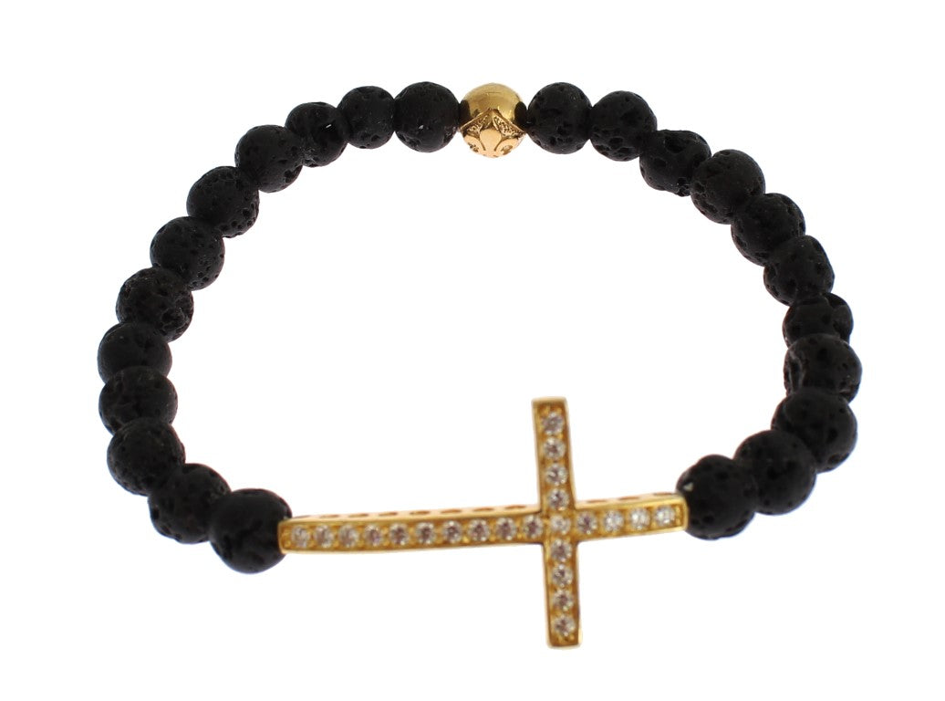 Elegant Gold & Black Lava Stone Bracelet