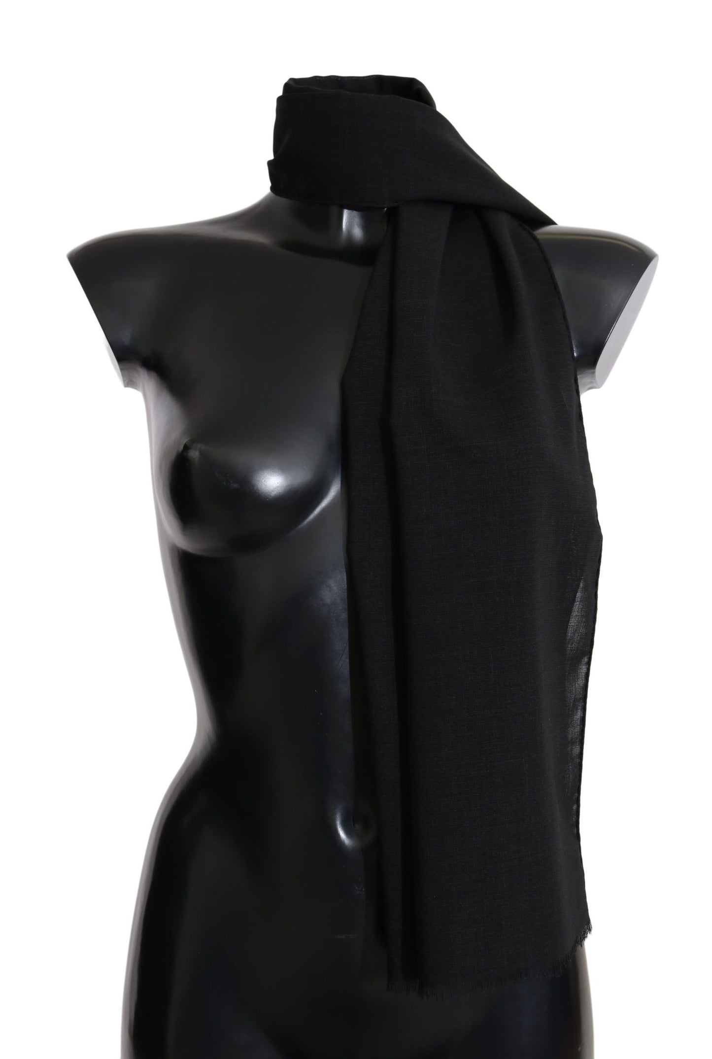 Elegant Black Wool Blend Scarf